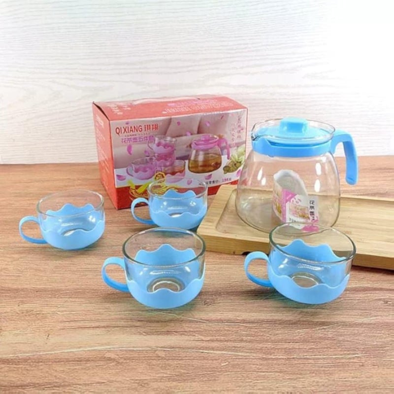 1100ml Plastic Glass Carafe with 4 Glass CupsIdeal for Serving Tea and Herbs, Ensures Pure and Unique Taste. - Generic